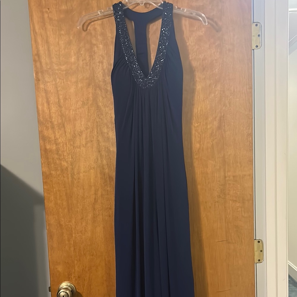 Elegant Navy Blue Halter Dress